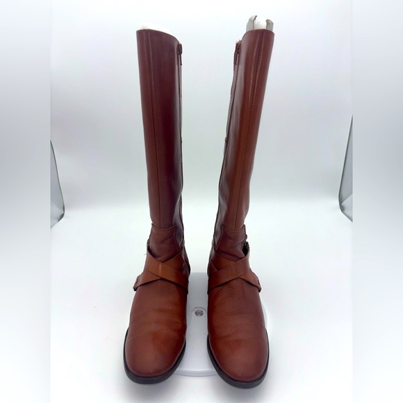 NINE WEST Brown Leather Riding Boots Shoe Flat Tall Equestrian Women Blogger 9.5 - Picture 4 of 15